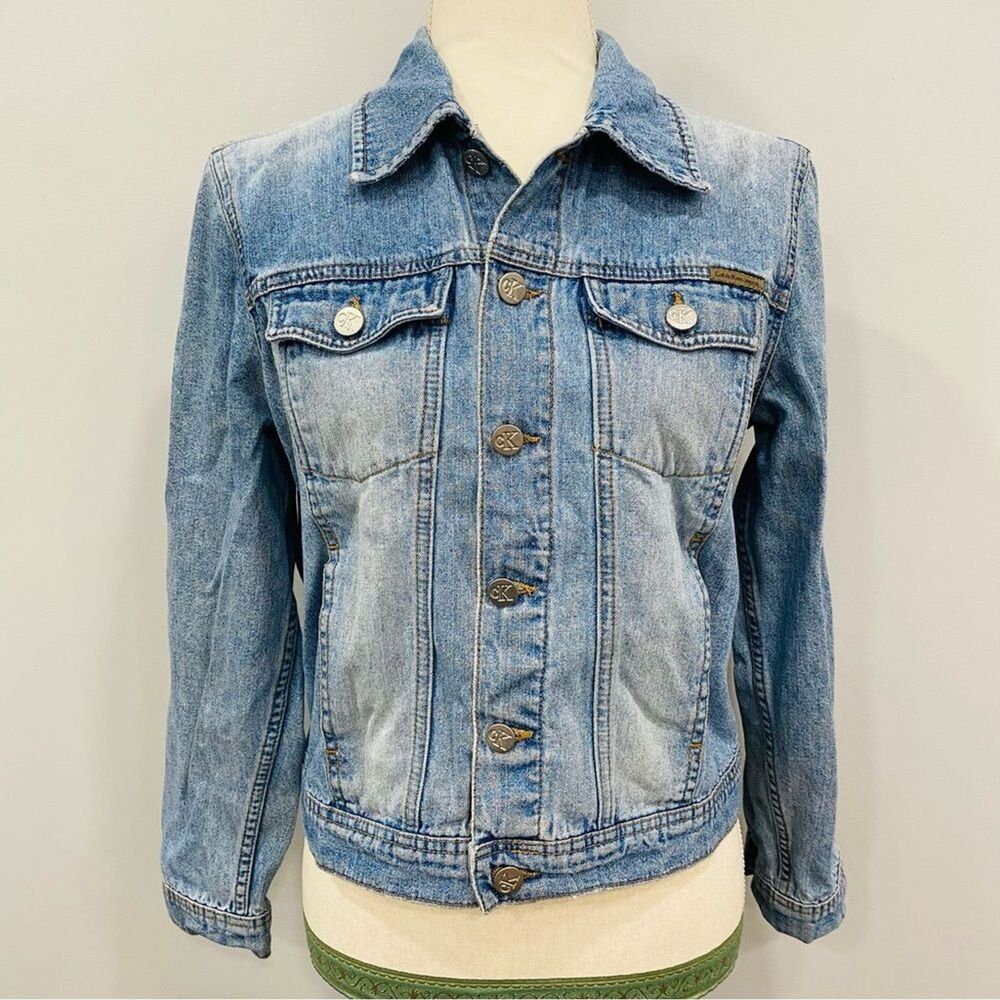 CALVIN KLEIN Women M VTG Y2K 90s Classic Denim Button Up Western Trucker Jacket